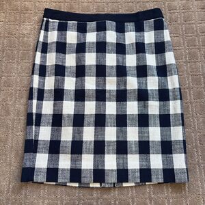 J Crew Check Plaid Pencil Skirt Women 8 Navy Blue White Office Career Preppy NWT